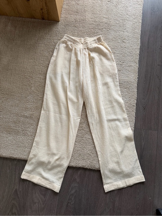 Pants - Cream Wide-Leg Textured Lounge Pants